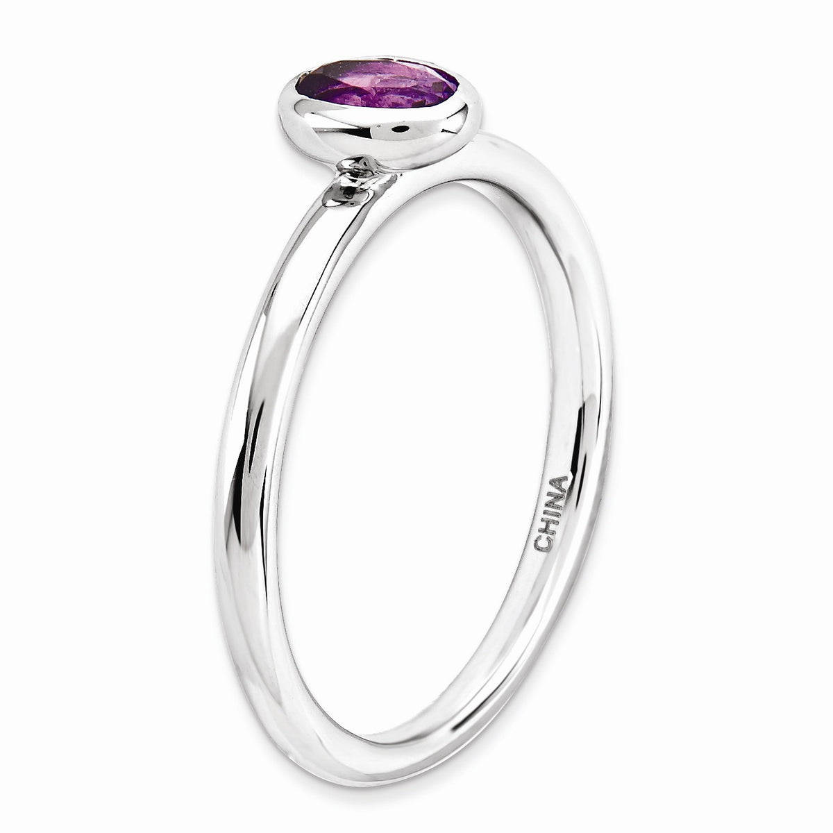 Alternate view of the Sterling Silver &amp; Amethyst Stackable Oval Solitaire Ring by The Black Bow Jewelry Co.