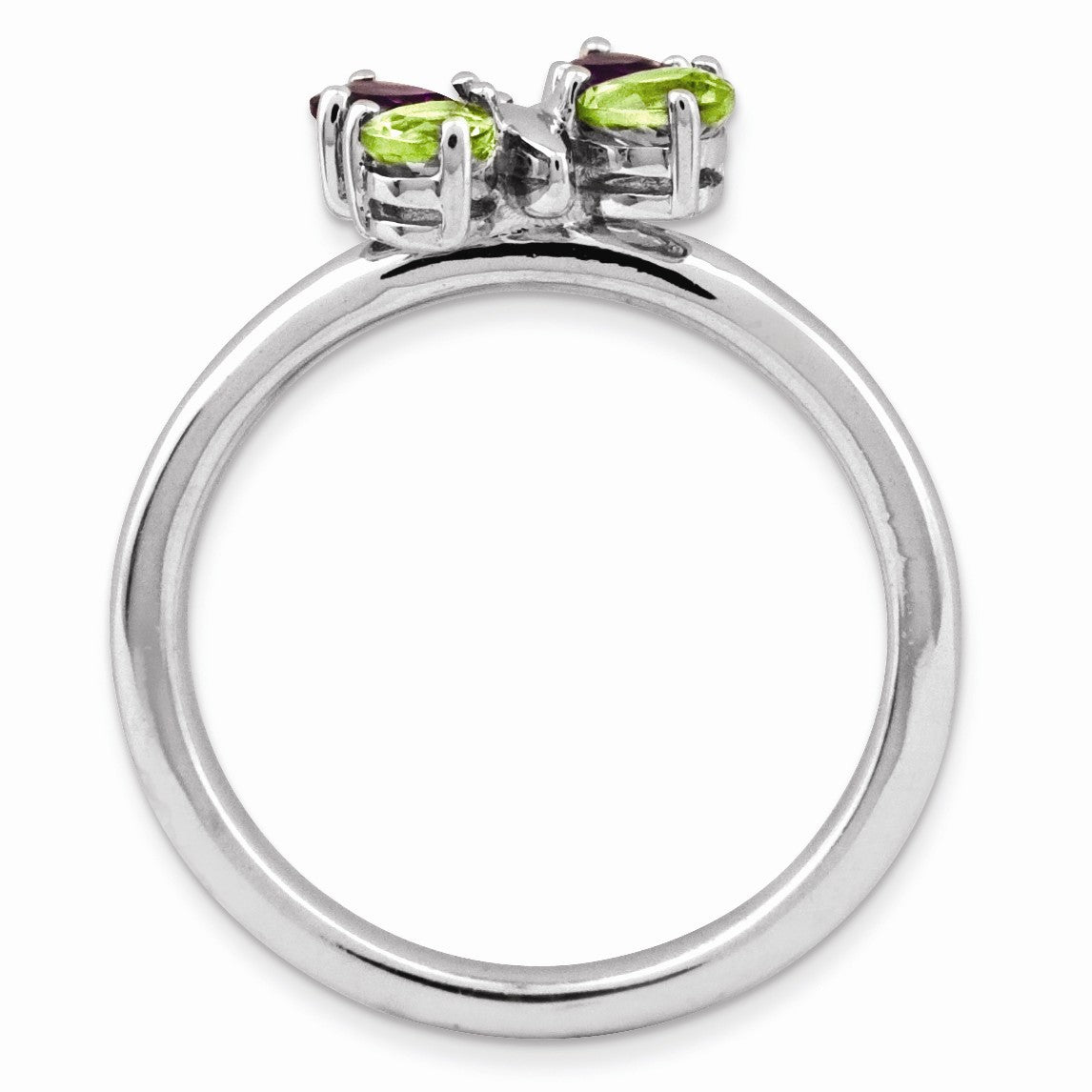 Alternate view of the Sterling Silver Peridot and Amethyst Stackable Gemstone Butterfly Ring by The Black Bow Jewelry Co.