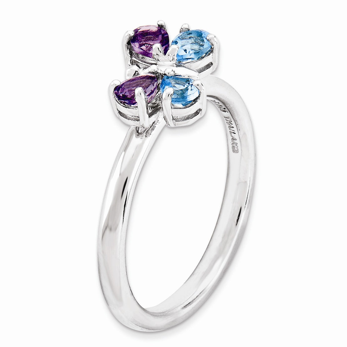 Alternate view of the Sterling Silver, Amethyst &amp; Blue Topaz Butterfly Stackable Ring by The Black Bow Jewelry Co.