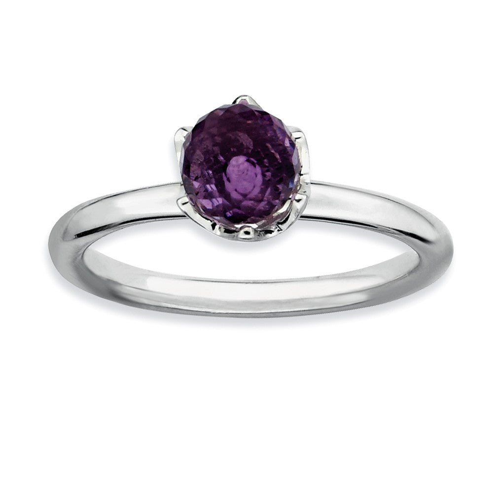 Amethyst Briolette Rhodium Plated Sterling Silver Stackable Ring, Item R8880 by The Black Bow Jewelry Co.