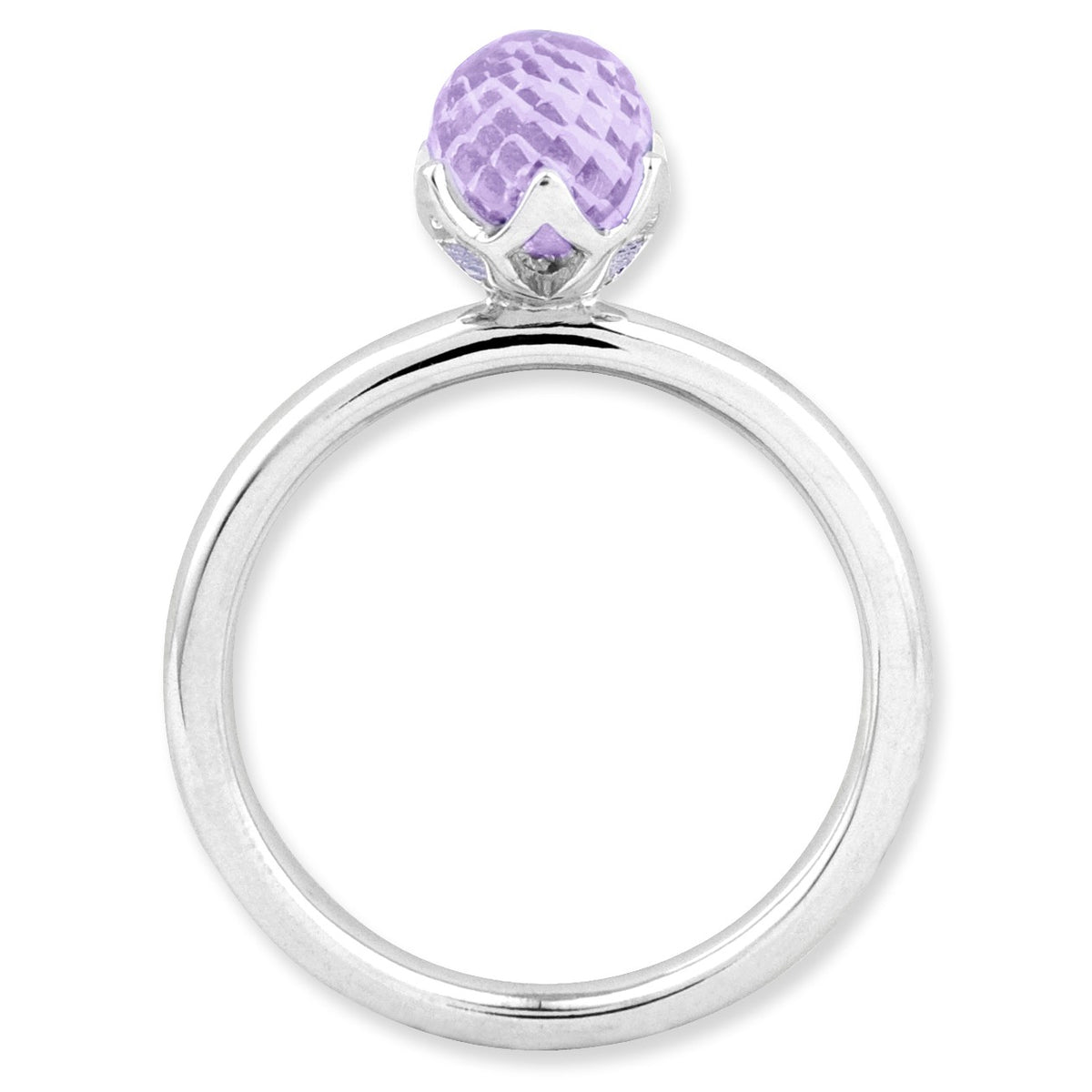 Alternate view of the Amethyst Briolette Rhodium Plated Sterling Silver Stackable Ring by The Black Bow Jewelry Co.