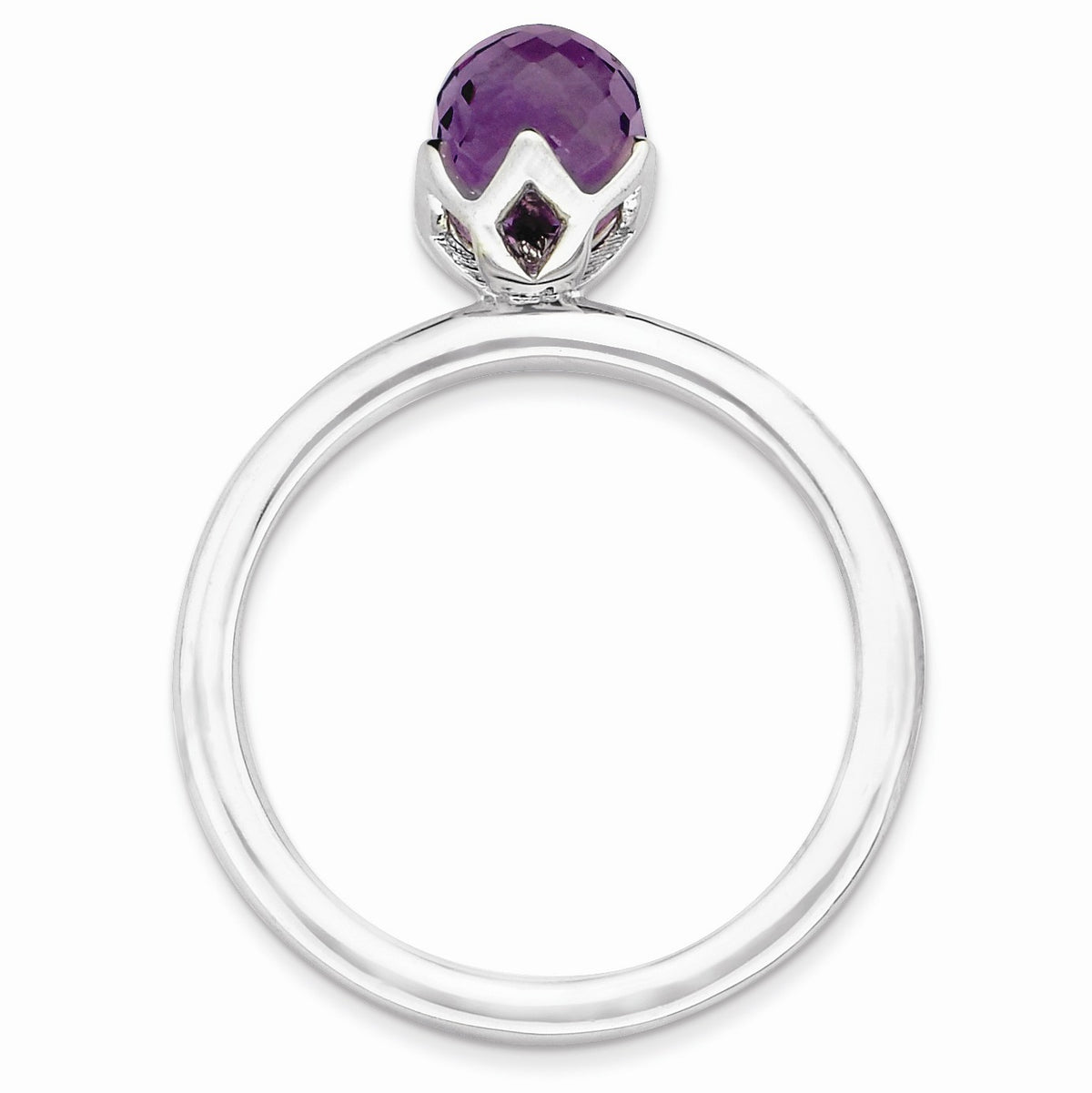 Alternate view of the Amethyst Briolette Rhodium Plated Sterling Silver Stackable Ring by The Black Bow Jewelry Co.