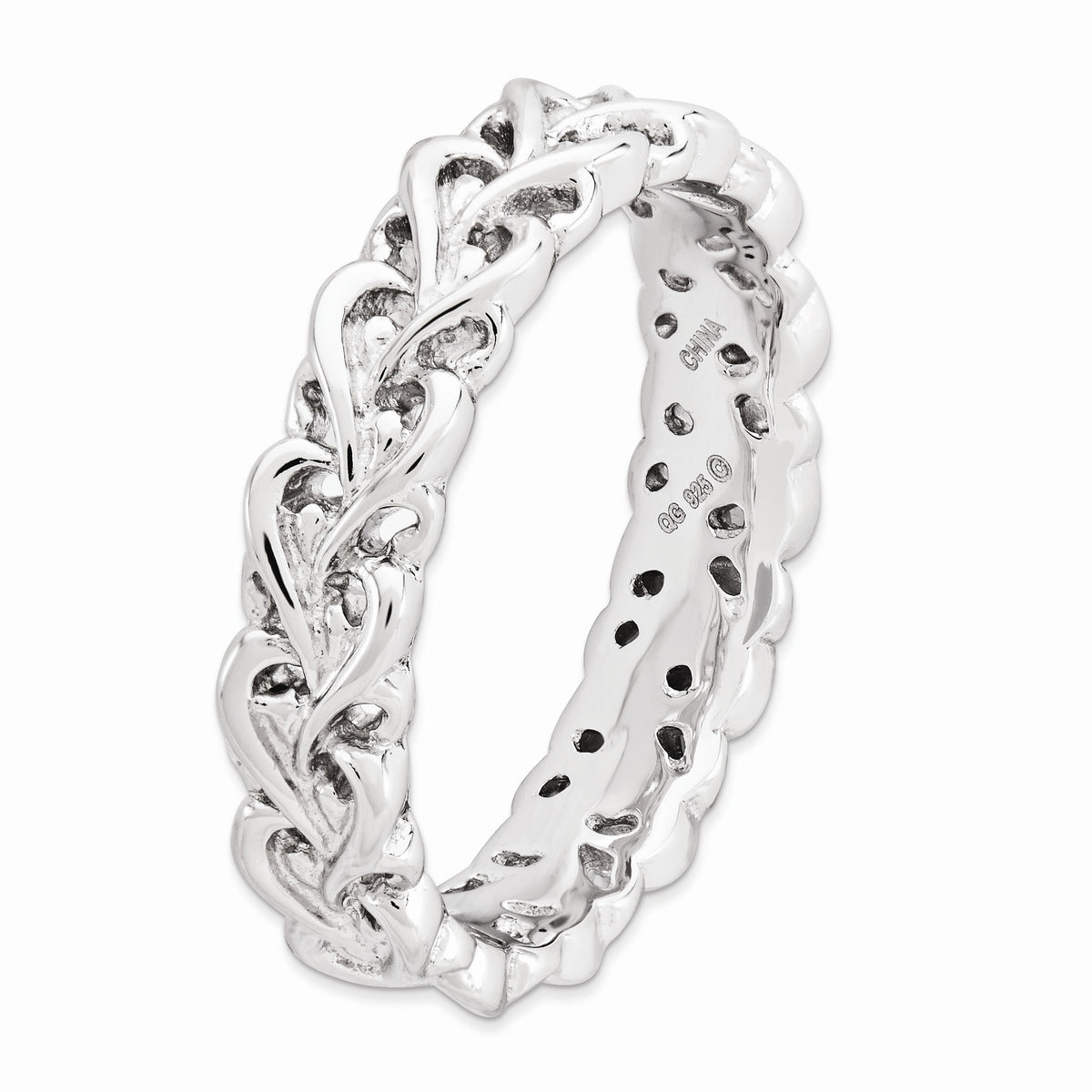Alternate view of the Sterling Silver Stackable Heart 4.5mm intertwined Heart Band by The Black Bow Jewelry Co.