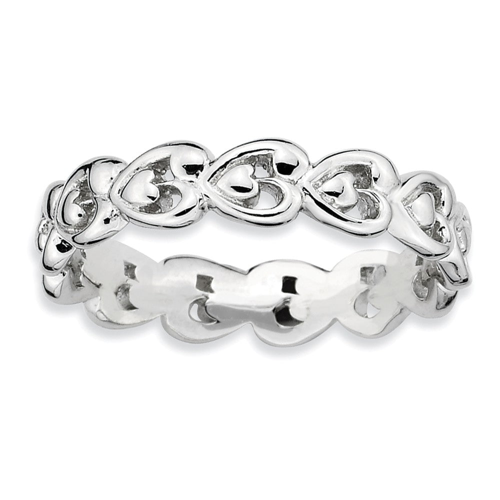 Rhodium Plated Sterling Silver Stackable 4.5mm Heart Band, Item R8889 by The Black Bow Jewelry Co.