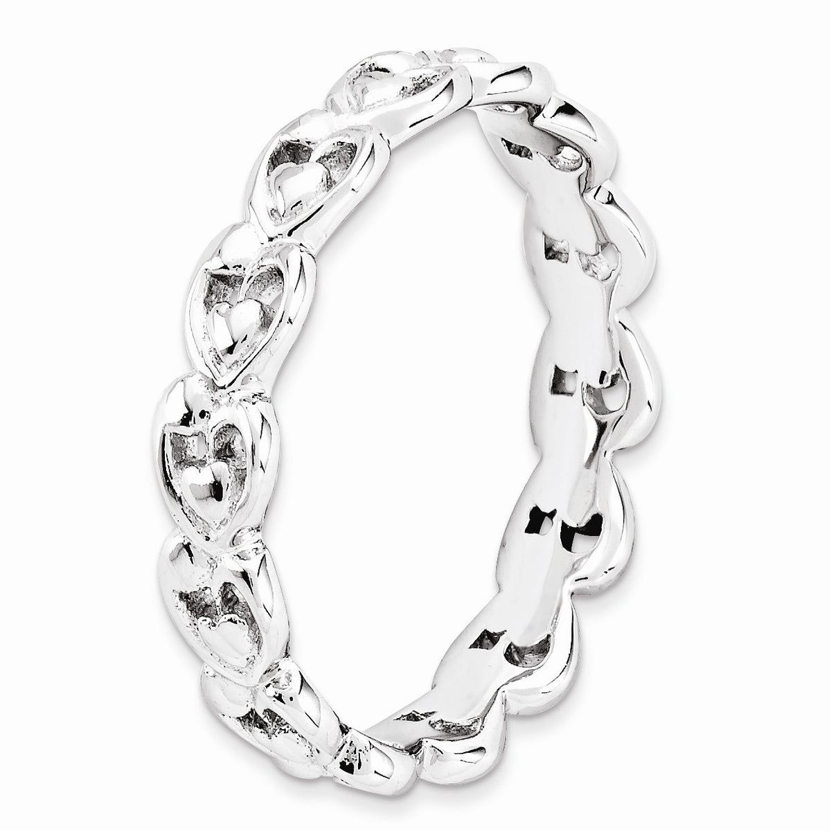 Alternate view of the Rhodium Plated Sterling Silver Stackable 4.5mm Heart Band by The Black Bow Jewelry Co.
