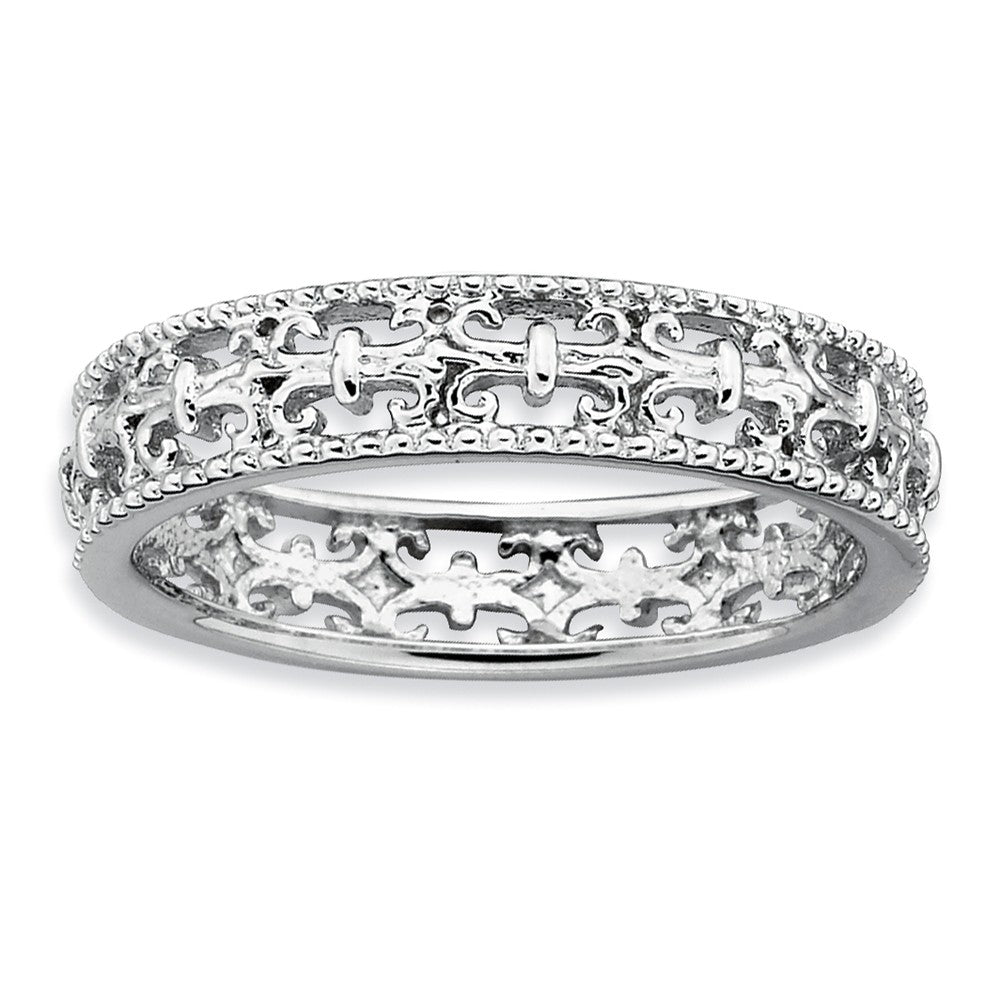 Sterling Silver Stackable Fleur de Lis 4.5mm Band, Item R8890 by The Black Bow Jewelry Co.