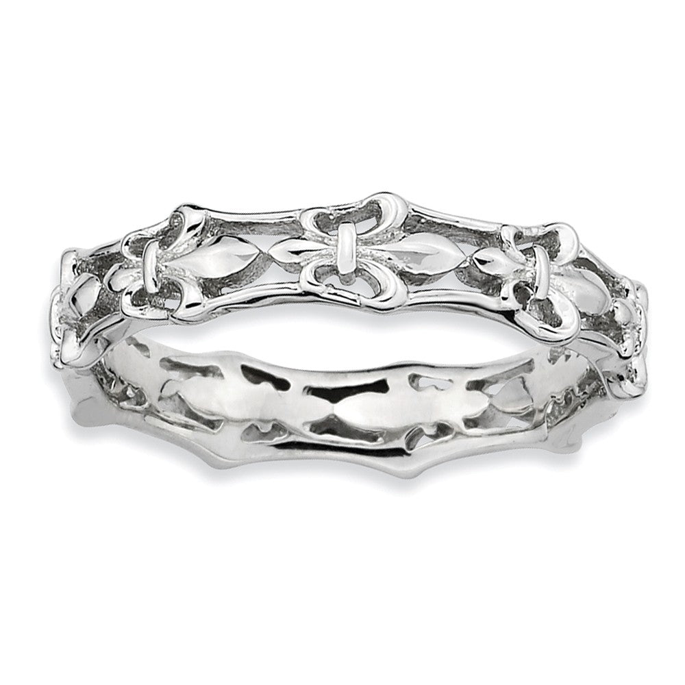Rhodium Plated Sterling Silver Stackable Fleur de Lis 4.5mm Band, Item R8891 by The Black Bow Jewelry Co.