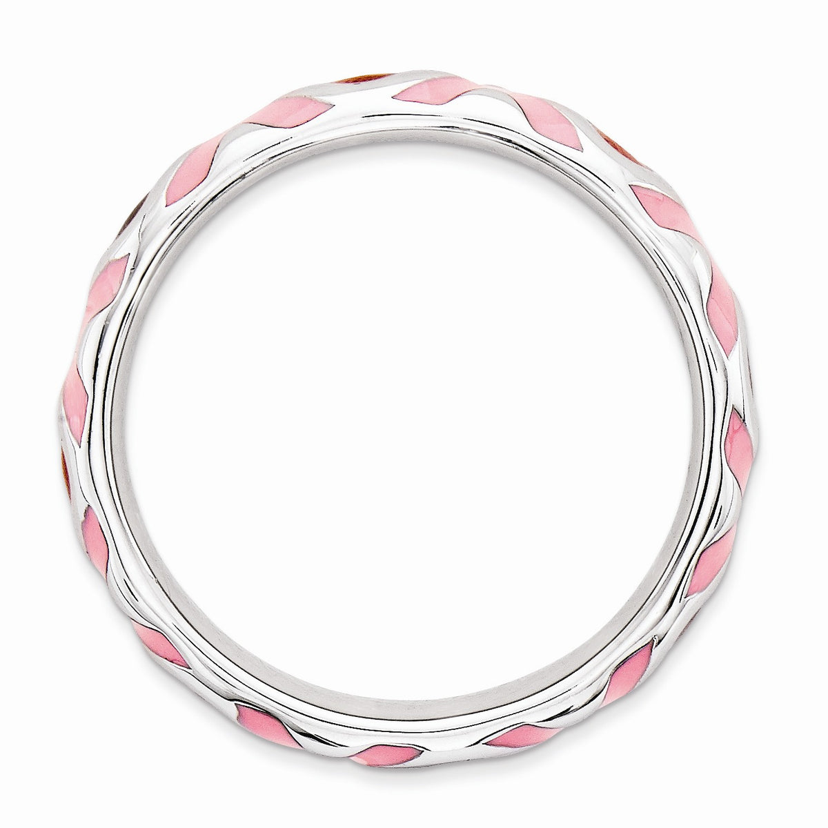 Alternate view of the Sterling Silver, Pink and Red Enameled Hugs &amp; Kisses Stackable Band by The Black Bow Jewelry Co.