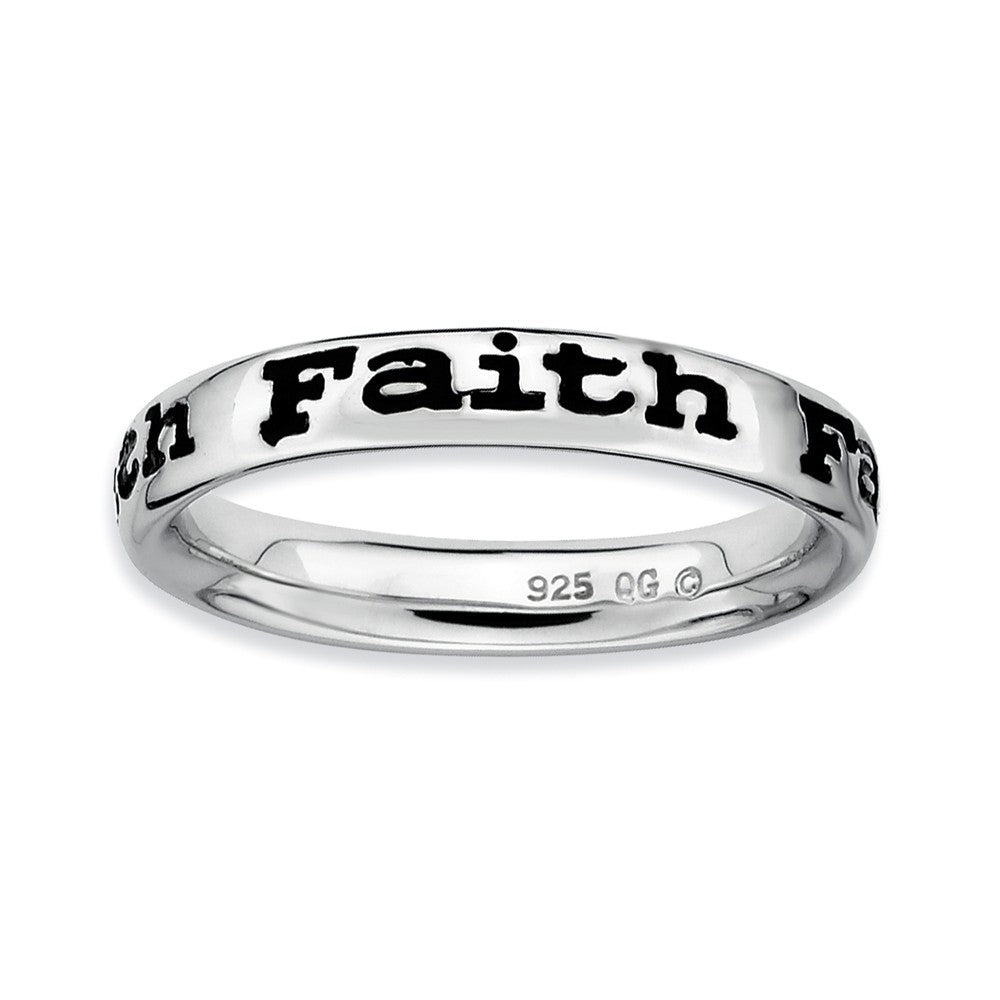Sterling Silver and Black Enameled Stackable Faith Band, Item R8903 by The Black Bow Jewelry Co.