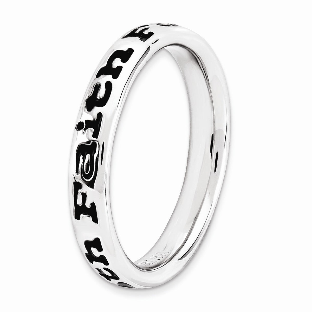 Alternate view of the Sterling Silver and Black Enameled Stackable Faith Band by The Black Bow Jewelry Co.