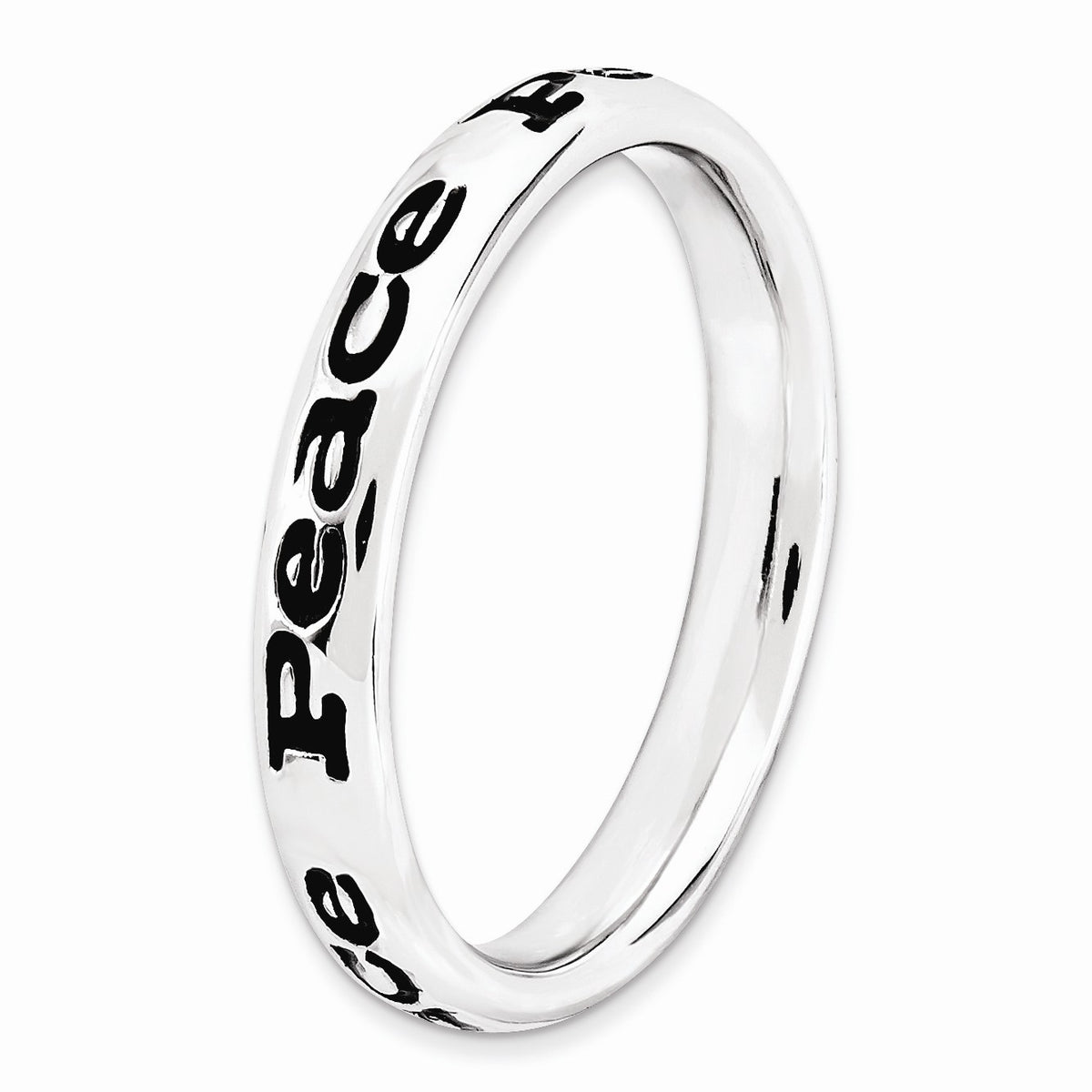 Alternate view of the Sterling Silver and Black Enameled Stackable Peace Band by The Black Bow Jewelry Co.