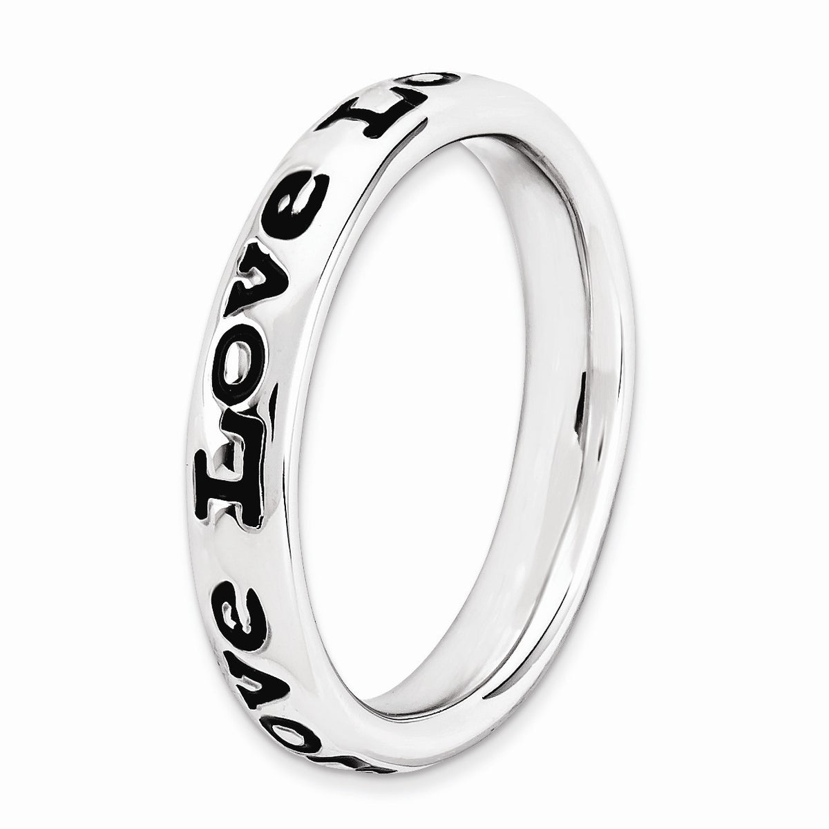 Alternate view of the Sterling Silver and Black Enameled Stackable Love Band by The Black Bow Jewelry Co.