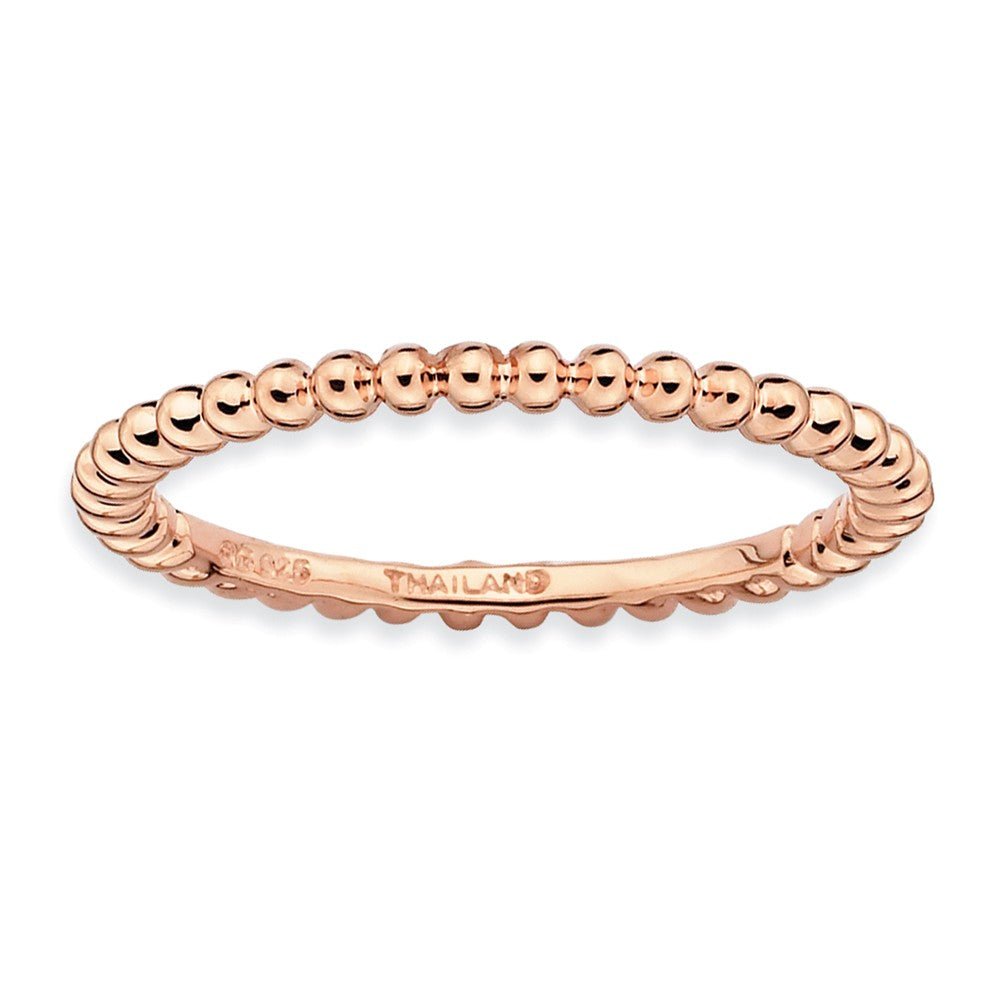 1.5mm 14k Rose Gold Plated Sterling Silver Stackable Beaded Band, Item R8921 by The Black Bow Jewelry Co.