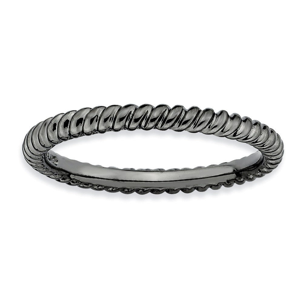 2.25mm Black Plated Sterling Silver Stackable Twisted Band, Item R8934 by The Black Bow Jewelry Co.