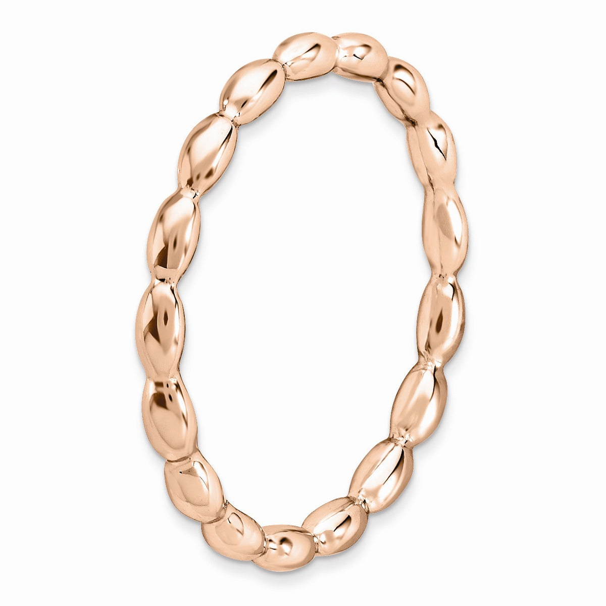 Alternate view of the 2.25mm 14k Rose Gold Plated Sterling Silver Stackable Rice Bead Band by The Black Bow Jewelry Co.
