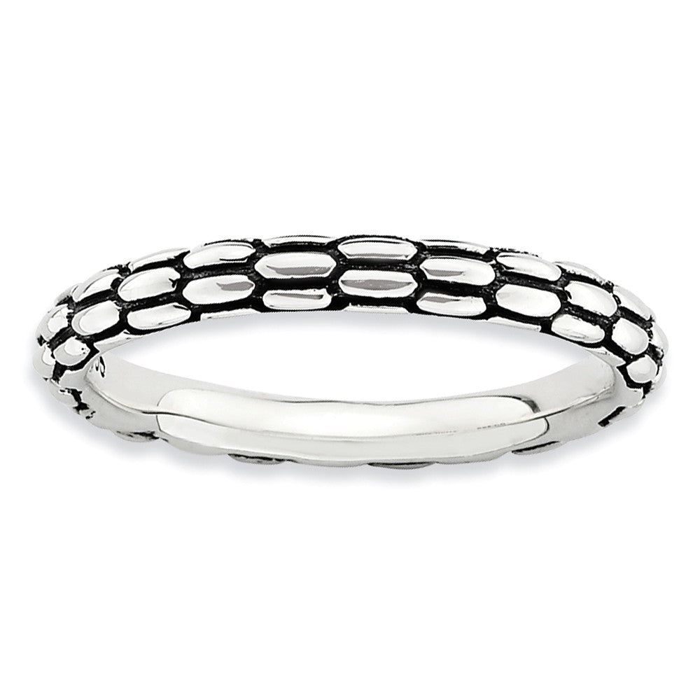 2.5mm Sterling Silver Stackable Antiqued Snake Skin Band, Item R8939 by The Black Bow Jewelry Co.