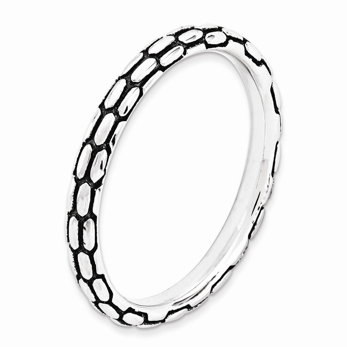 Alternate view of the 2.5mm Sterling Silver Stackable Antiqued Snake Skin Band by The Black Bow Jewelry Co.