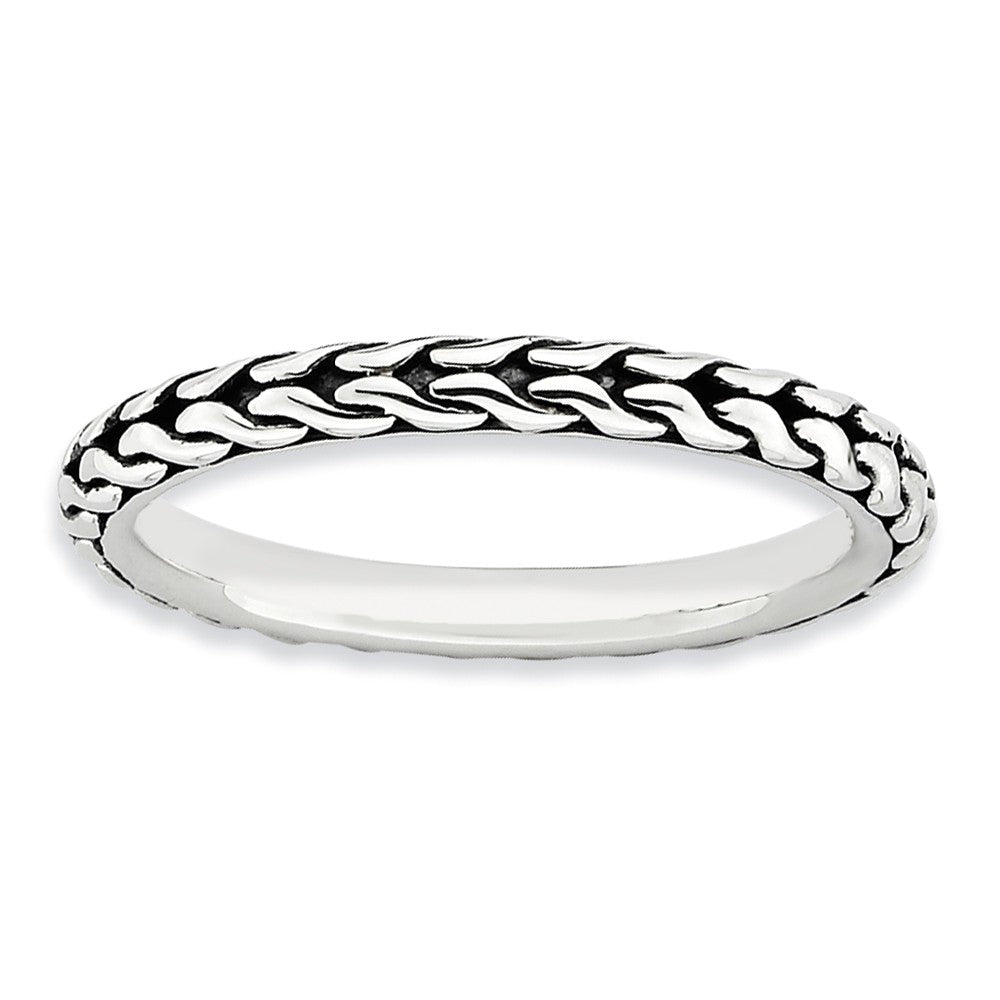 2.5mm Sterling Silver Stackable Antiqued Woven Band, Item R8940 by The Black Bow Jewelry Co.