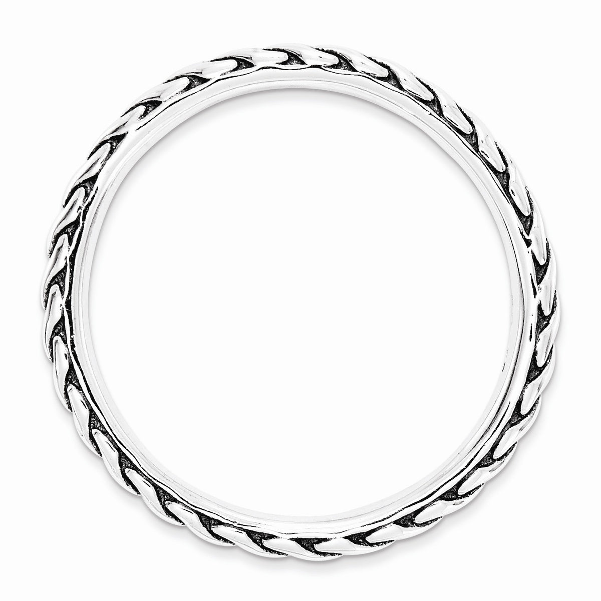 Alternate view of the 2.5mm Sterling Silver Stackable Antiqued Woven Band by The Black Bow Jewelry Co.