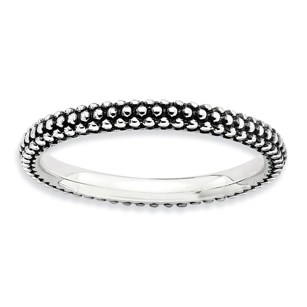 2.5mm Sterling Silver Stackable Antiqued Small Bead Band, Item R8941 by The Black Bow Jewelry Co.