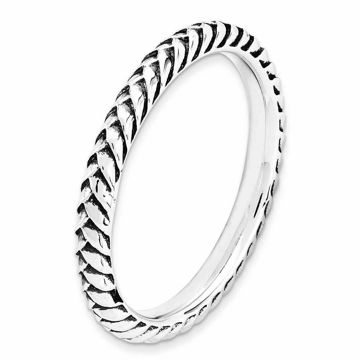 Alternate view of the 2.5mm Sterling Silver Stackable Antiqued Wheat Band by The Black Bow Jewelry Co.