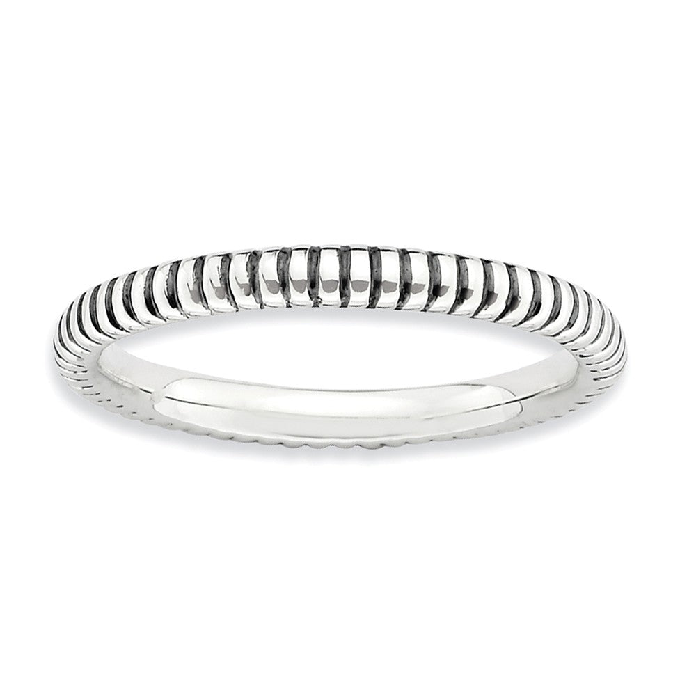 2.5mm Sterling Silver Stackable Antiqued Coiled Band, Item R8945 by The Black Bow Jewelry Co.