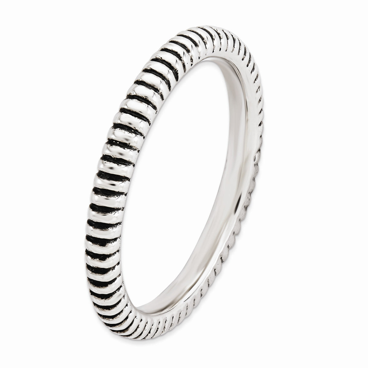 Alternate view of the 2.5mm Sterling Silver Stackable Antiqued Coiled Band by The Black Bow Jewelry Co.