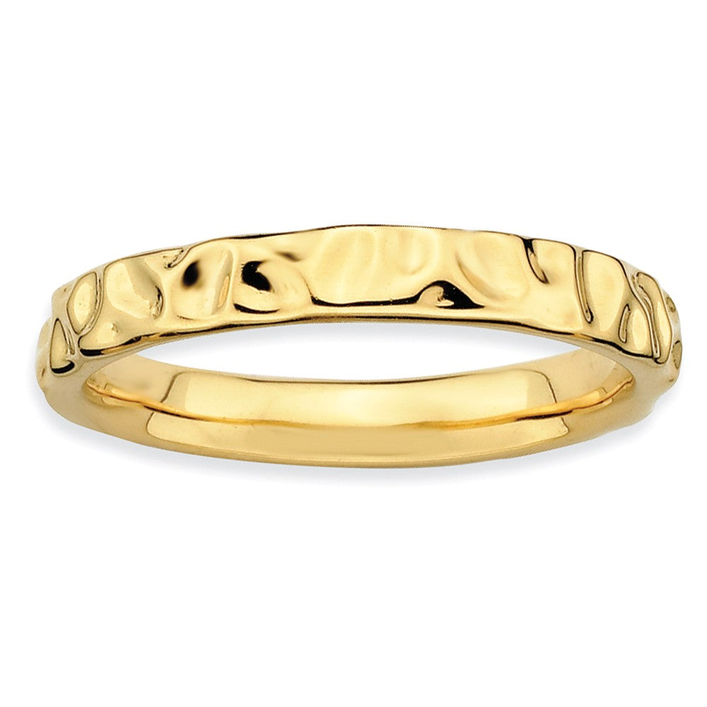 3.25mm 14k Yellow Gold Plated Sterling Silver Hammered Stackable Band, Item R8954 by The Black Bow Jewelry Co.