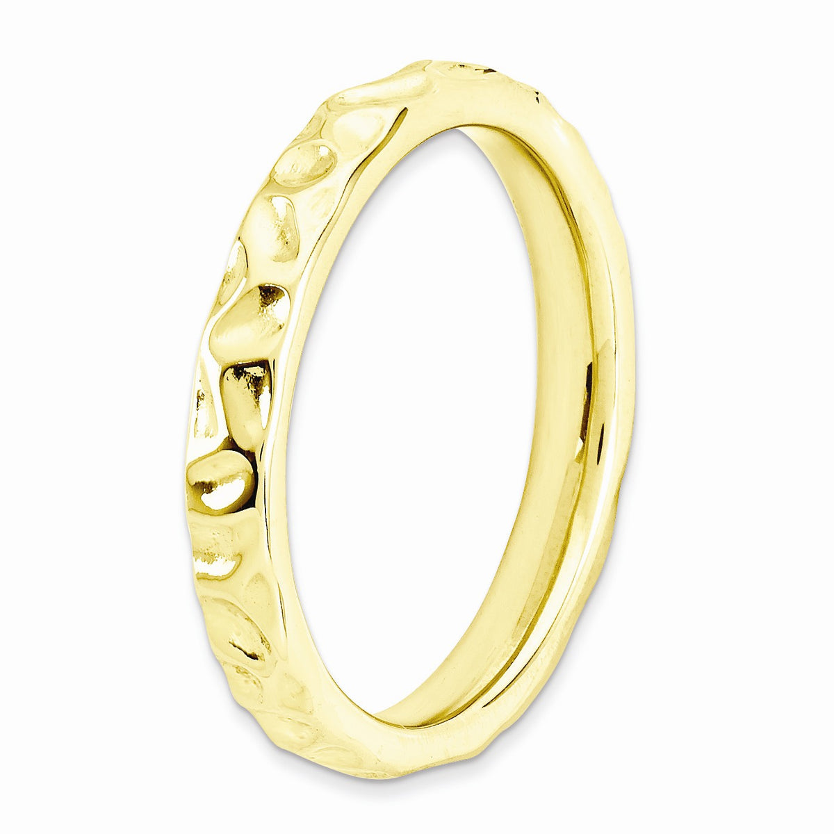 Alternate view of the 3.25mm 14k Yellow Gold Plated Sterling Silver Hammered Stackable Band by The Black Bow Jewelry Co.