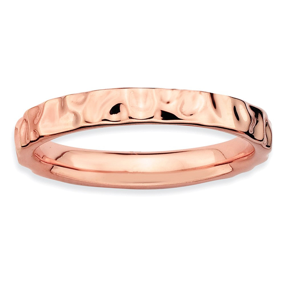 3.25mm 14k Rose Gold Plated Sterling Silver Hammered Stackable Band, Item R8956 by The Black Bow Jewelry Co.