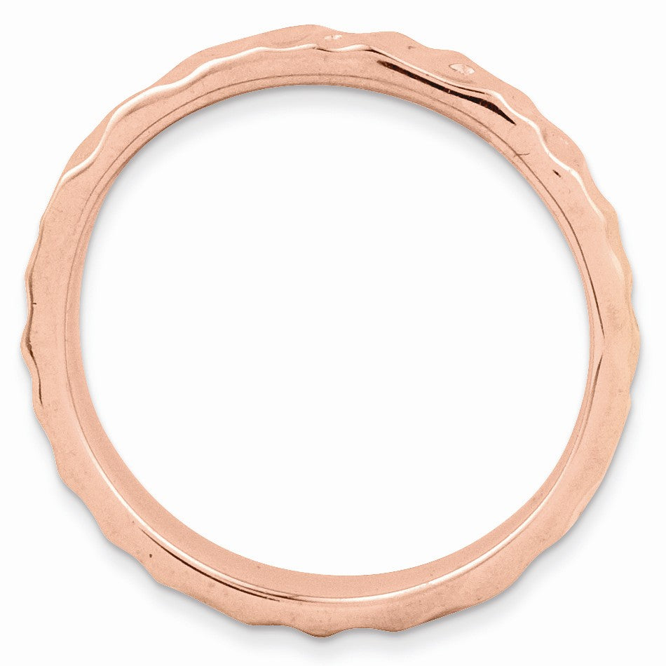 Alternate view of the 3.25mm 14k Rose Gold Plated Sterling Silver Hammered Stackable Band by The Black Bow Jewelry Co.