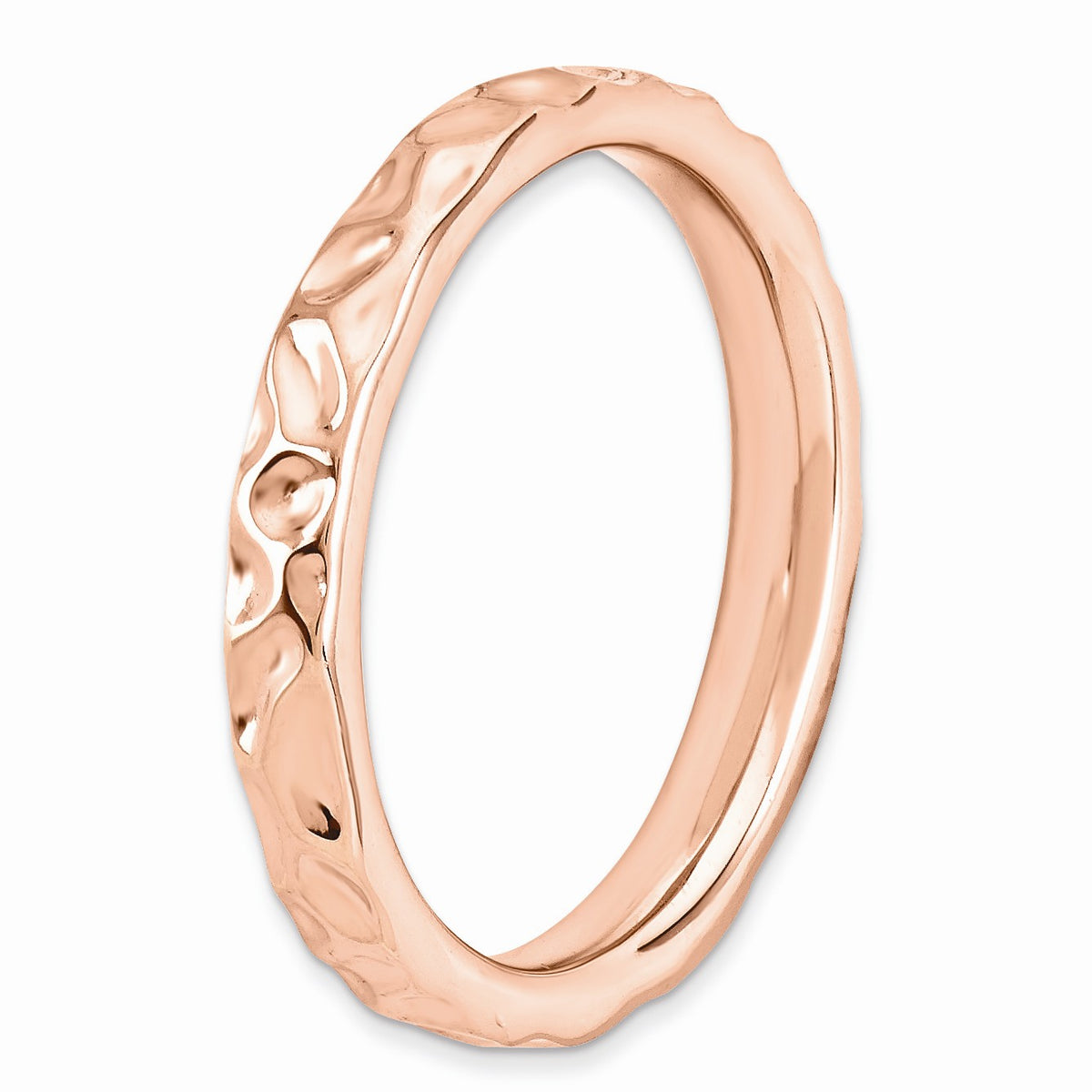 Alternate view of the 3.25mm 14k Rose Gold Plated Sterling Silver Hammered Stackable Band by The Black Bow Jewelry Co.
