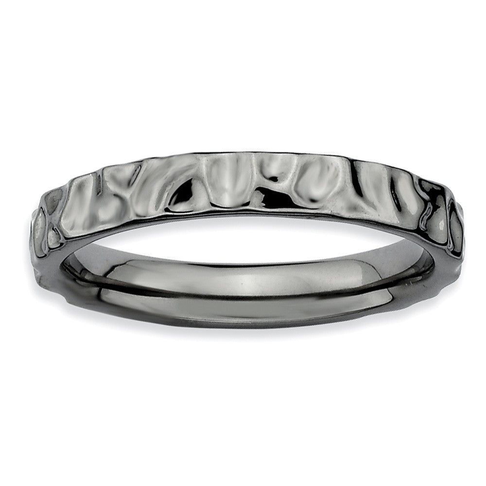 3.25mm Black Plated Sterling Silver Stackable Hammered Polished Band, Item R8957 by The Black Bow Jewelry Co.