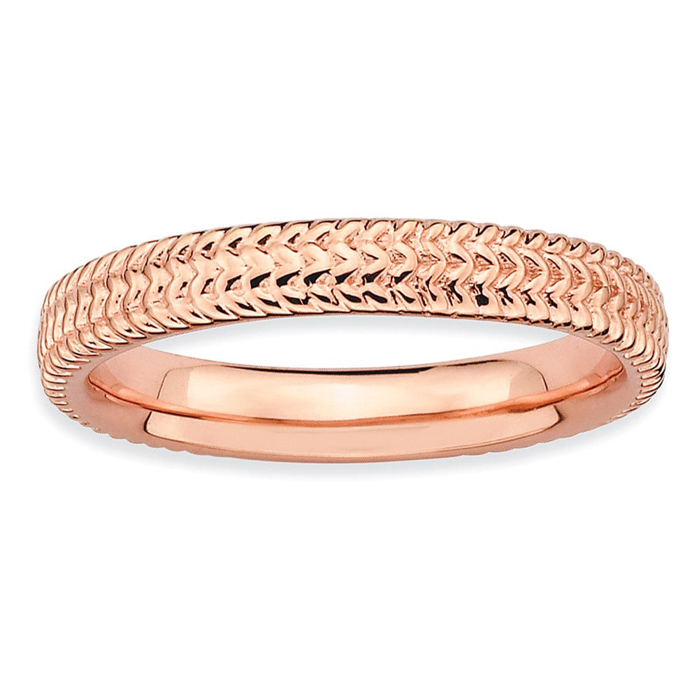 3.25mm 14k Rose Plated Sterling Silver Stackable Finely Textured Band, Item R8960 by The Black Bow Jewelry Co.