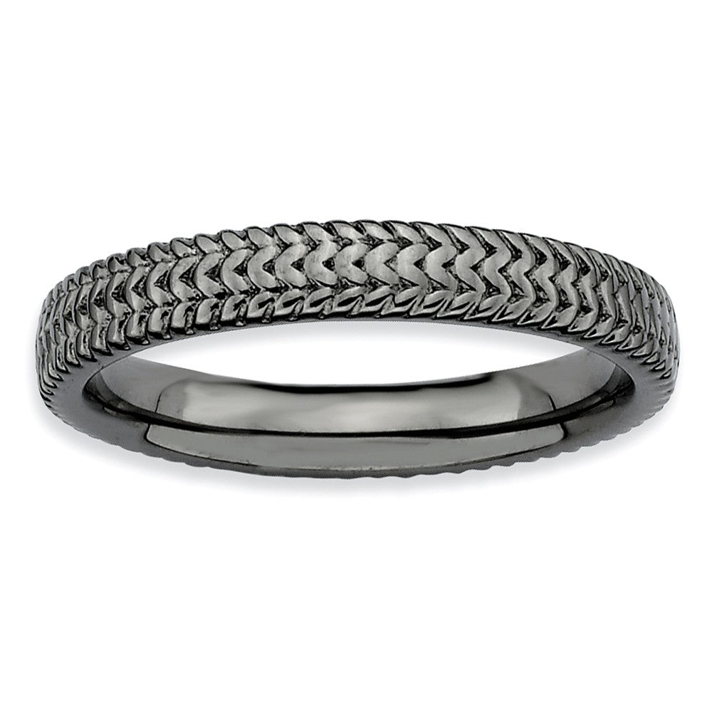 3.25mm Stackable Black Plated Sterling Silver Finely Textured Band, Item R8961 by The Black Bow Jewelry Co.