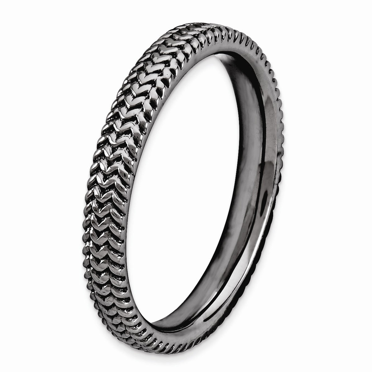 Alternate view of the 3.25mm Stackable Black Plated Sterling Silver Finely Textured Band by The Black Bow Jewelry Co.