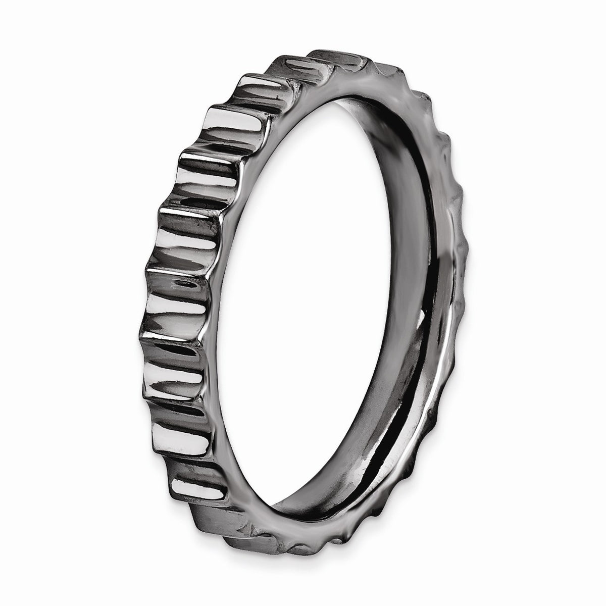 Alternate view of the Black Plated Sterling Silver Stackable Concaved Gear 3.5mm Band by The Black Bow Jewelry Co.