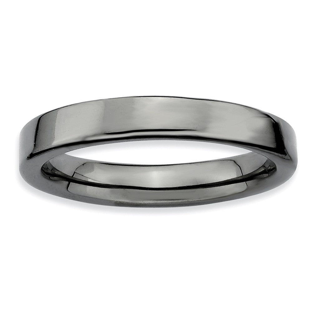 Black Plated Sterling Silver Stackable Polished Flat 3.5mm Band, Item R8969 by The Black Bow Jewelry Co.