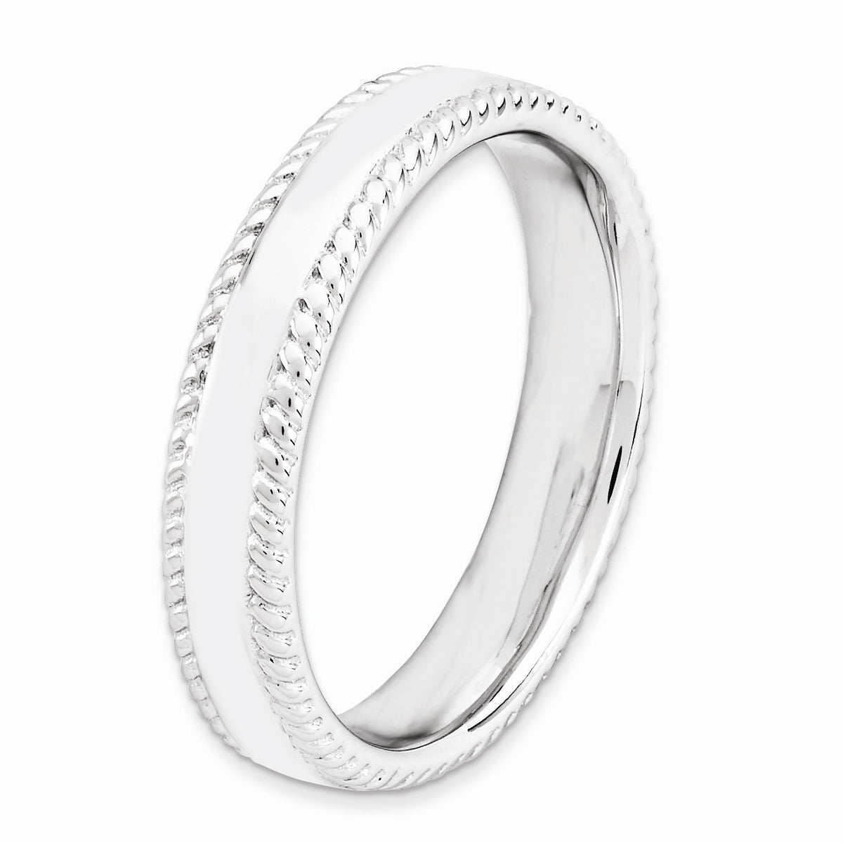 Alternate view of the Sterling Silver Stackable Rope Edged 4.25mm Band by The Black Bow Jewelry Co.