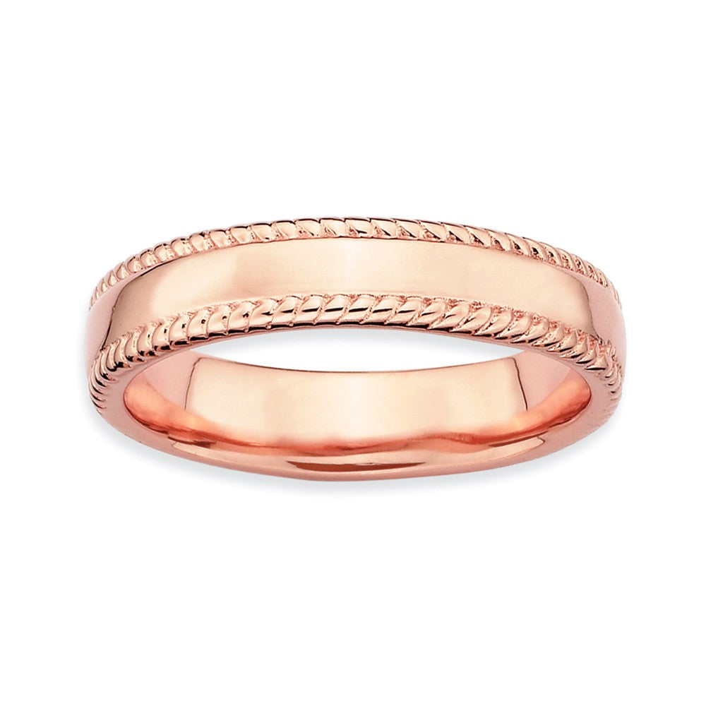 14k Rose Gold Plated Sterling Silver Stackable Rope Edged 4.25mm Band, Item R8972 by The Black Bow Jewelry Co.
