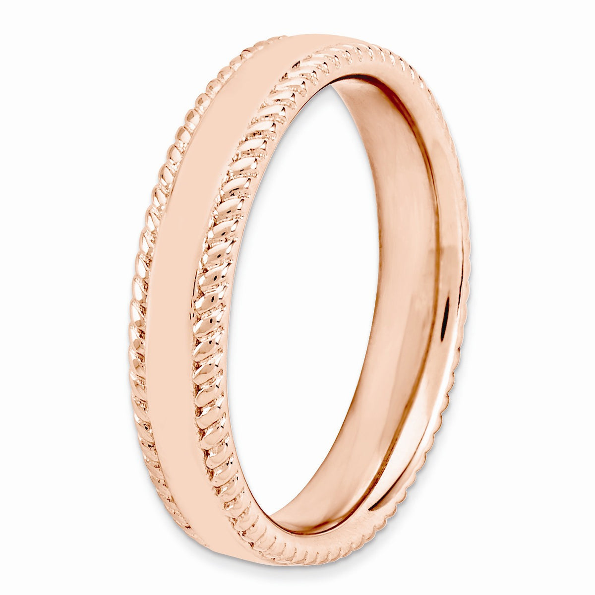Alternate view of the 14k Rose Gold Plated Sterling Silver Stackable Rope Edged 4.25mm Band by The Black Bow Jewelry Co.