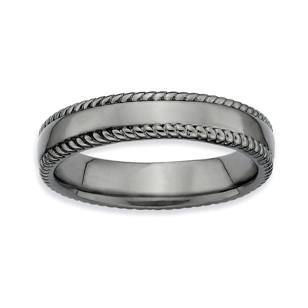 Black Plated Sterling Silver Stackable Rope Edged 4.25mm Band, Item R8973 by The Black Bow Jewelry Co.