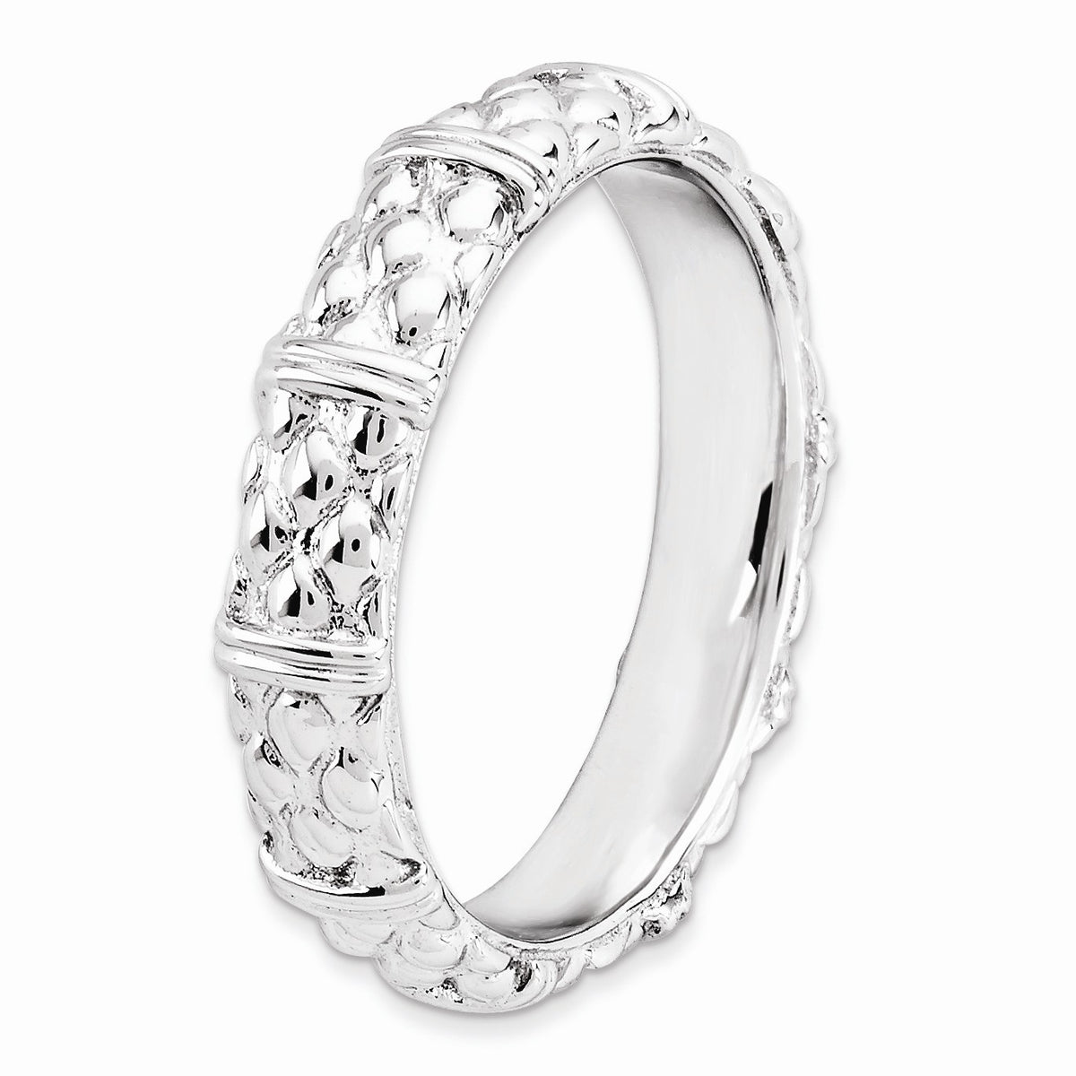 Alternate view of the Sterling Silver Stackable Divided Patterned 4.25mm Band by The Black Bow Jewelry Co.