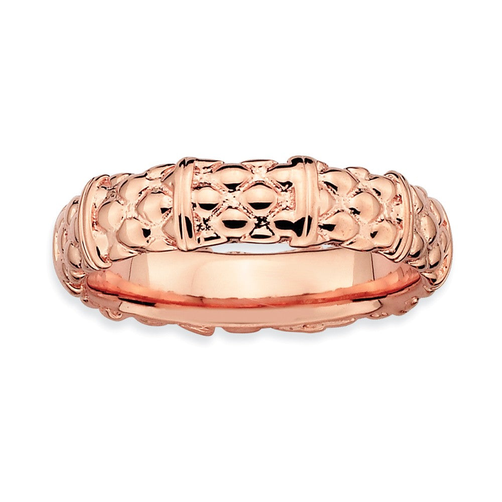 14k Rose Gold Plated Sterling Silver Divided Pattern 4.25mm Stack Band, Item R8976 by The Black Bow Jewelry Co.