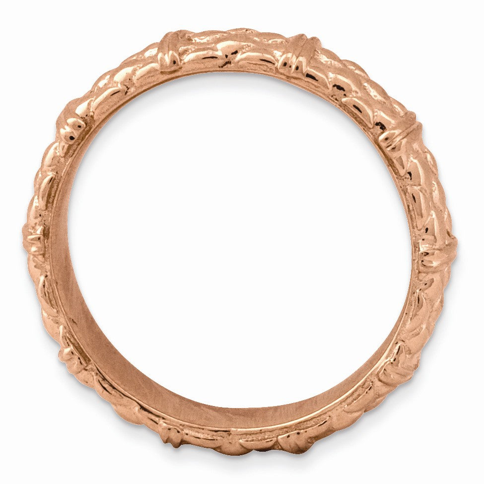 Alternate view of the 14k Rose Gold Plated Sterling Silver Divided Pattern 4.25mm Stack Band by The Black Bow Jewelry Co.