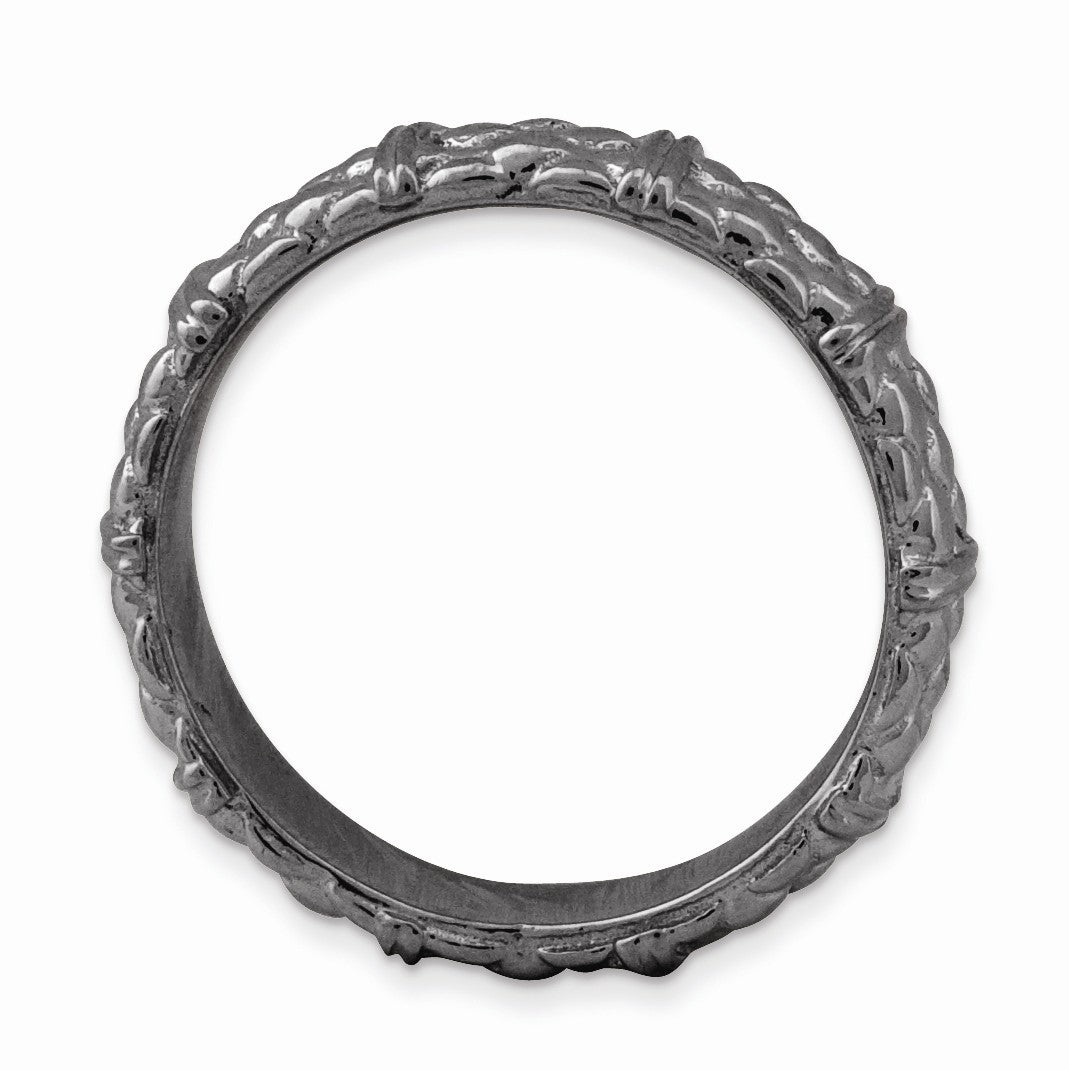Alternate view of the Black Plated Sterling Silver Stackable Divided Patterned 4.25mm Band by The Black Bow Jewelry Co.