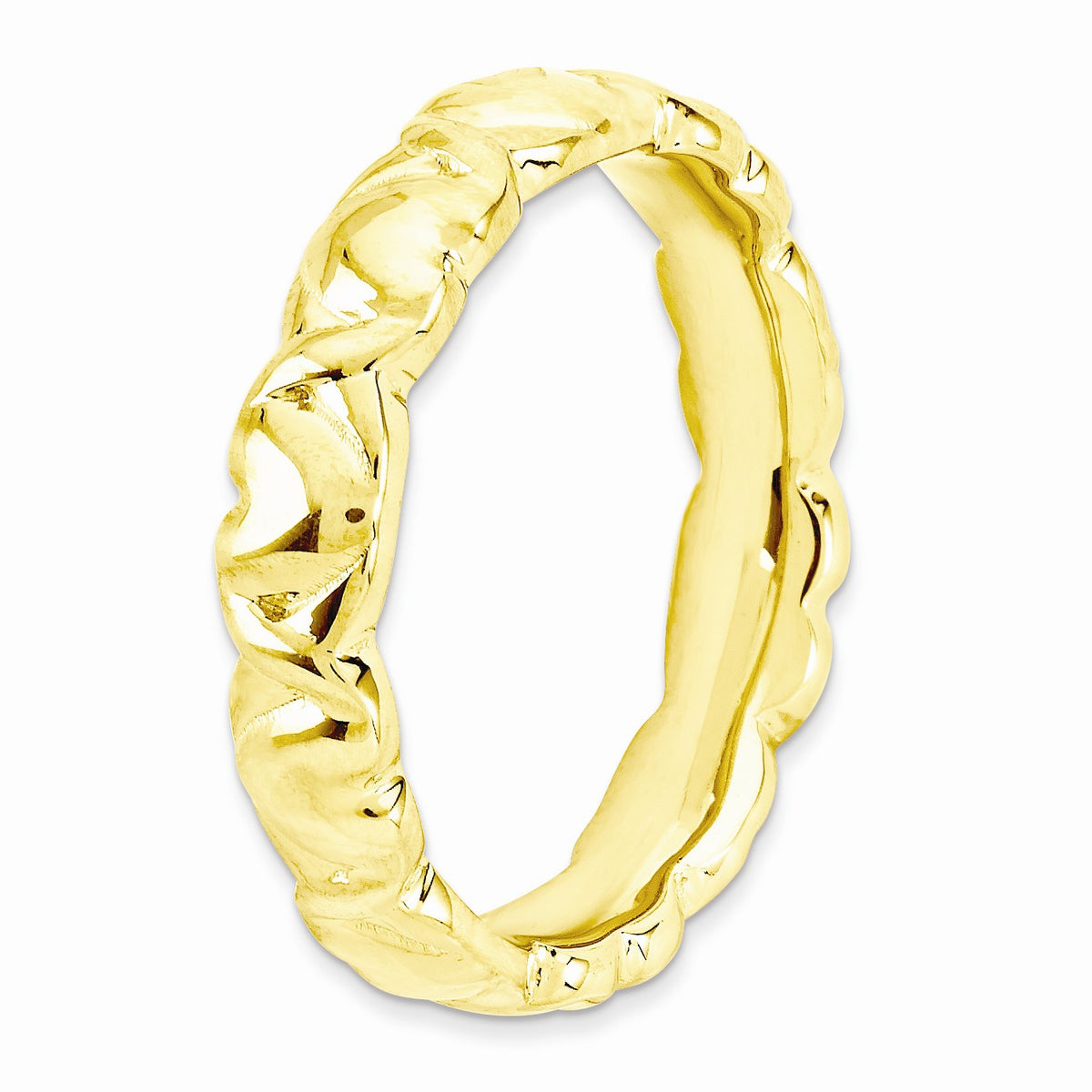 Alternate view of the 14k Yellow Gold Plate Sterling Silver 4.5mm Stackable Hearts Band by The Black Bow Jewelry Co.