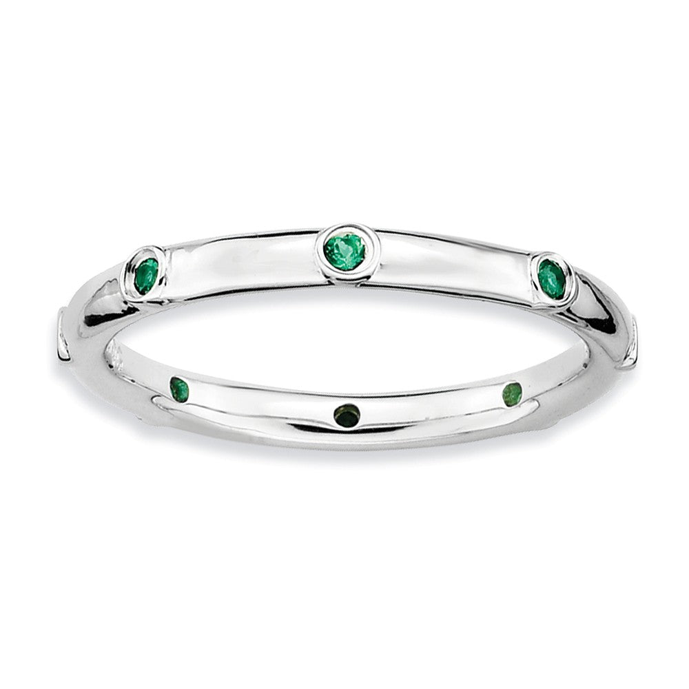 Sterling Silver Stackable Created Emerald Accent 2.25mm Band, Item R8995 by The Black Bow Jewelry Co.