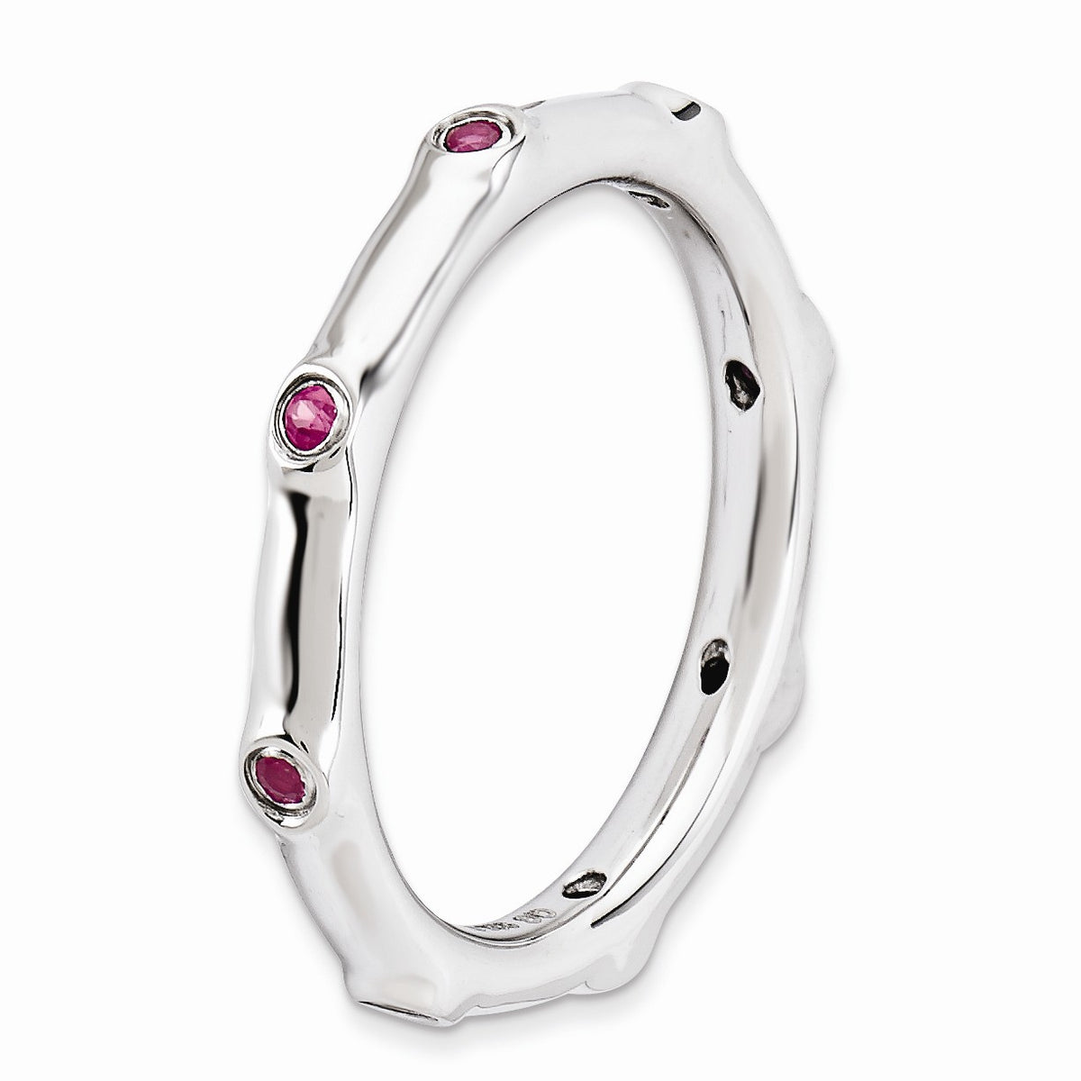 Alternate view of the Sterling Silver Stackable Created Ruby 2.25mm Band by The Black Bow Jewelry Co.