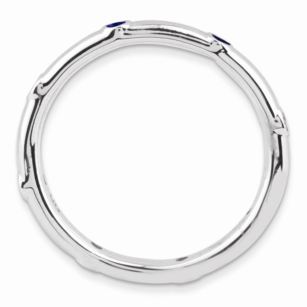 Alternate view of the Sterling Silver Stackable Created Sapphire Accent 2.25mm Band by The Black Bow Jewelry Co.